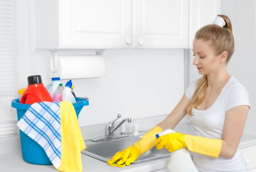 Local team carrying out commercial carpet cleaning in Battersea corridors